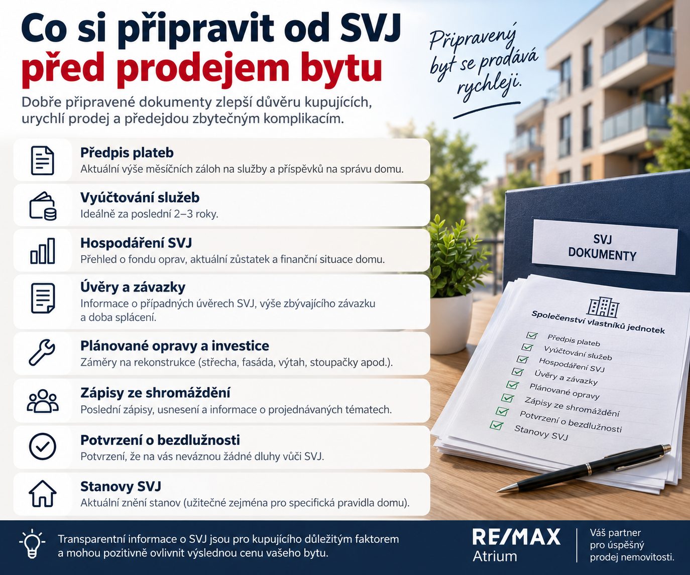 Co potřebujete od SVJ při prodeji bytu? Praktický seznam dokumentů